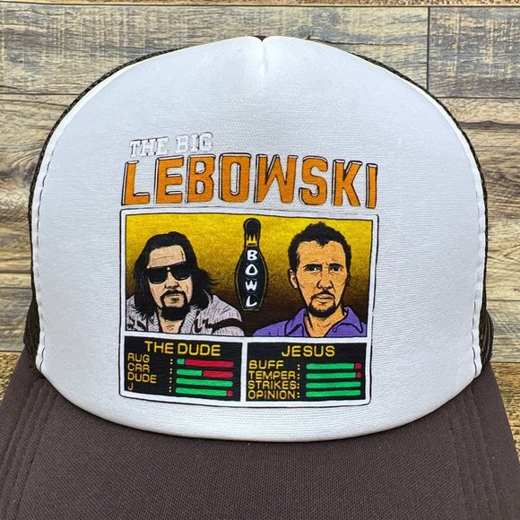 The Big Lebowski Mens Trucker Hat Brown Snapback The Dude Vs. Jesus 1998 Movie - Picture 2 of 7